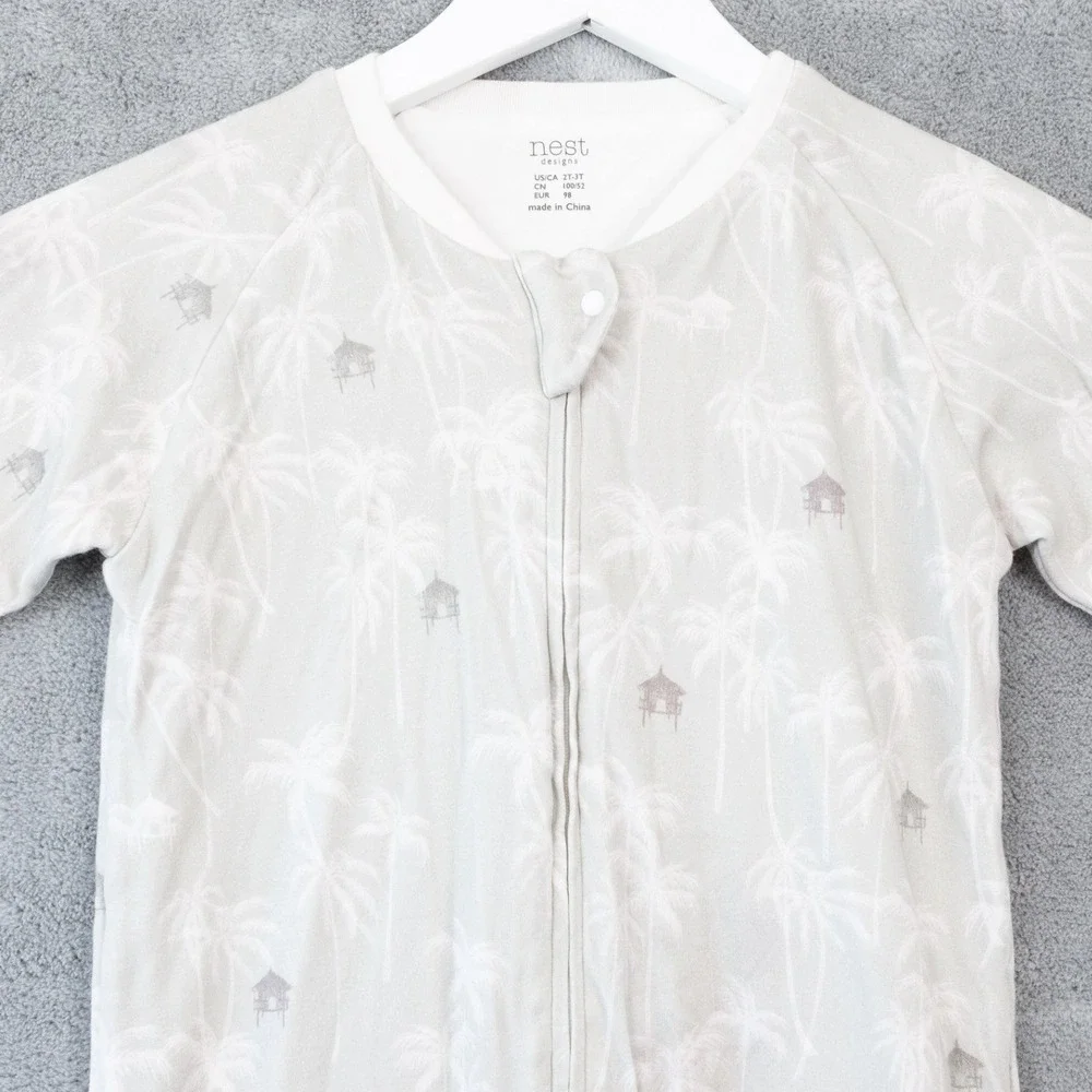 NEST DESIGNS One‎ Piece Pajamas Soft Bamboo Cotton Palm Tree Hut Print Sz 2T-3T